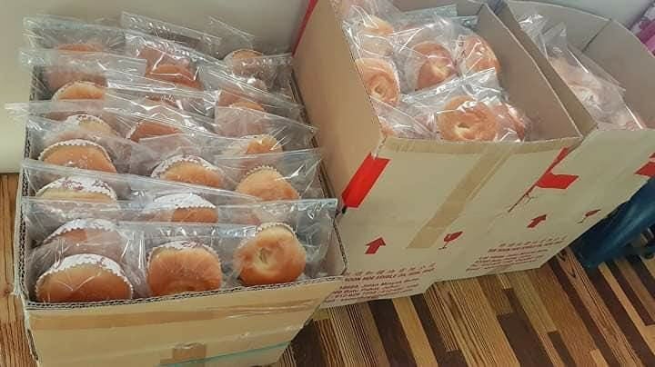 Each bun is individually wrapped and packaged in boxes for easy delivery.