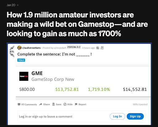 Reddit r/wallstreetbets Gamestop stock GME investors