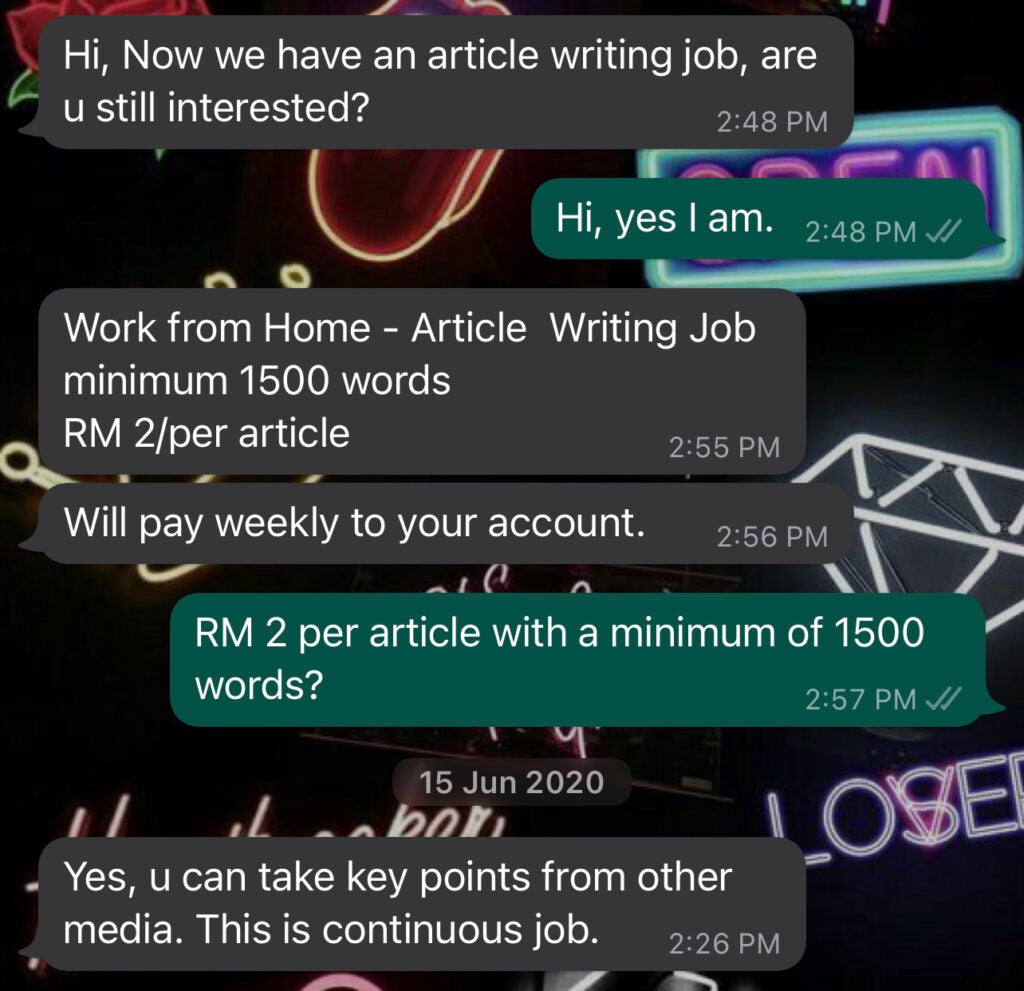 Local Writer Offered Rm2/Article