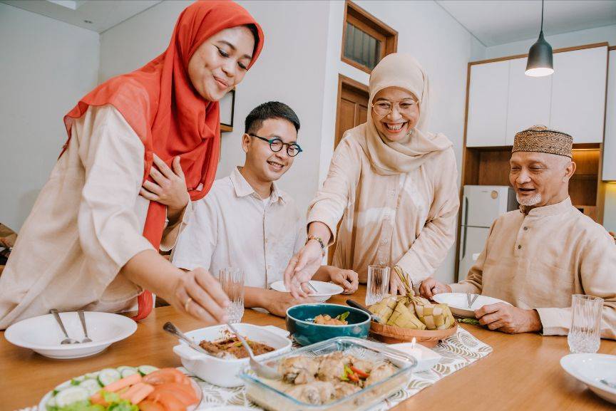 A typical buka puasa moment during iftar for a malay muslim family in malaysia
