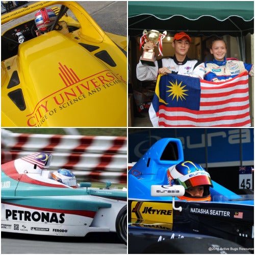 A collage of Natasha Seatter, a Malaysian racer 