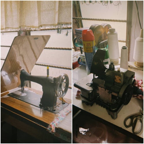 Collage of two sewing machines.