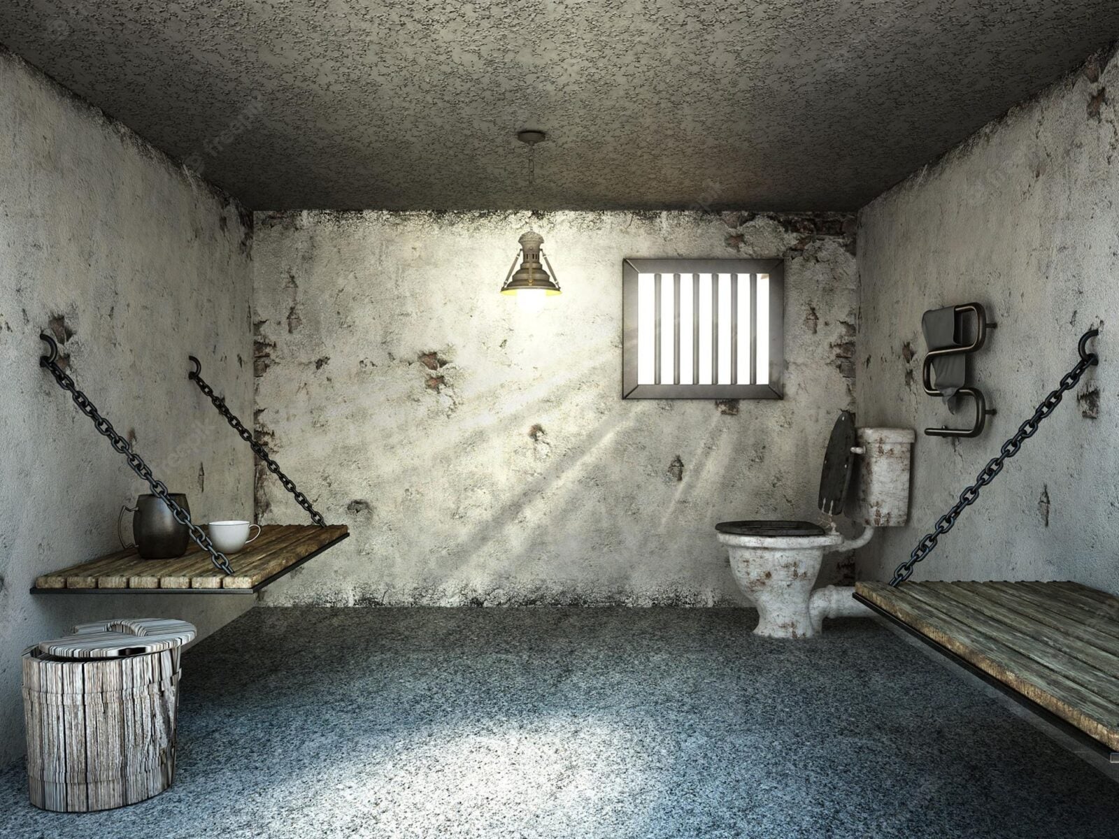 An empty prison cell.