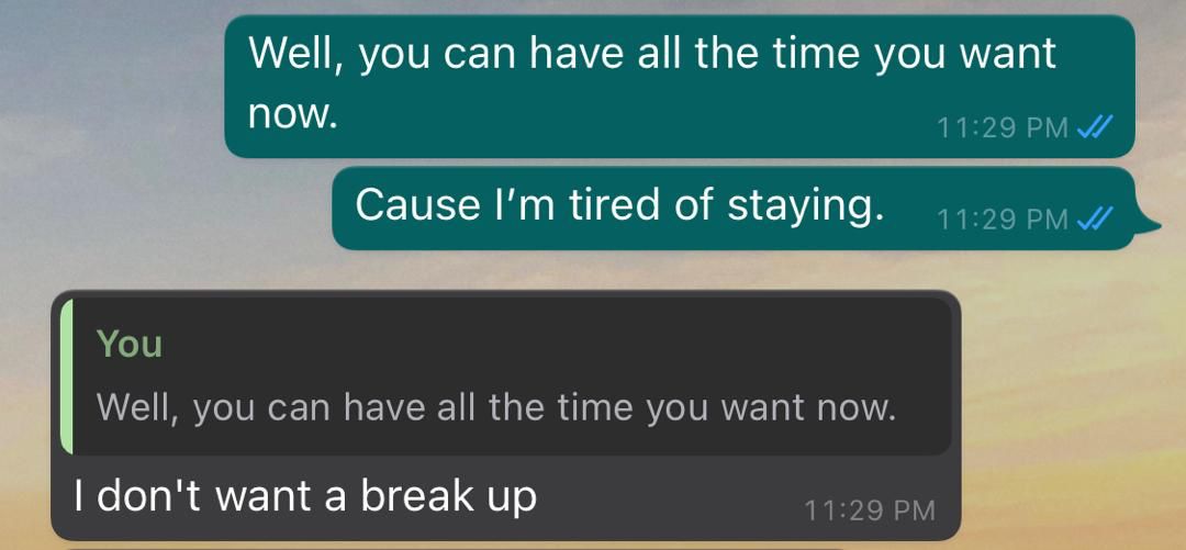 Whatsapp conversation of a potential breakup.