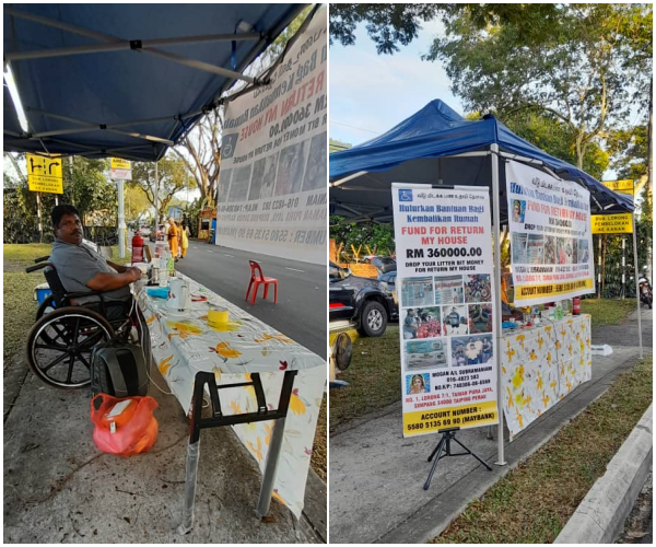 A Collage Of Mogan Subramaniam'S Roadside Booth In Penang. He Is Asking For Financial Aid During The Thaipusam Celebration As He Has Lost His Home.