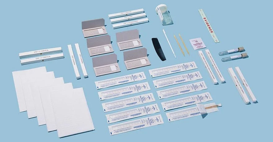 A Collection Of Items That Are Used To Examine A Patient Who Has Been Sexually Assaulted. Items Include Oral Swab, Buccal Specimen, And Other Multiple Step Tools To Extract Dna Of The Assaulter.