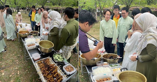 Image: People lining up and queuing for Raya food at one of the parks in Toyohashi area, Aichi prefecture during a Raya celebration.
