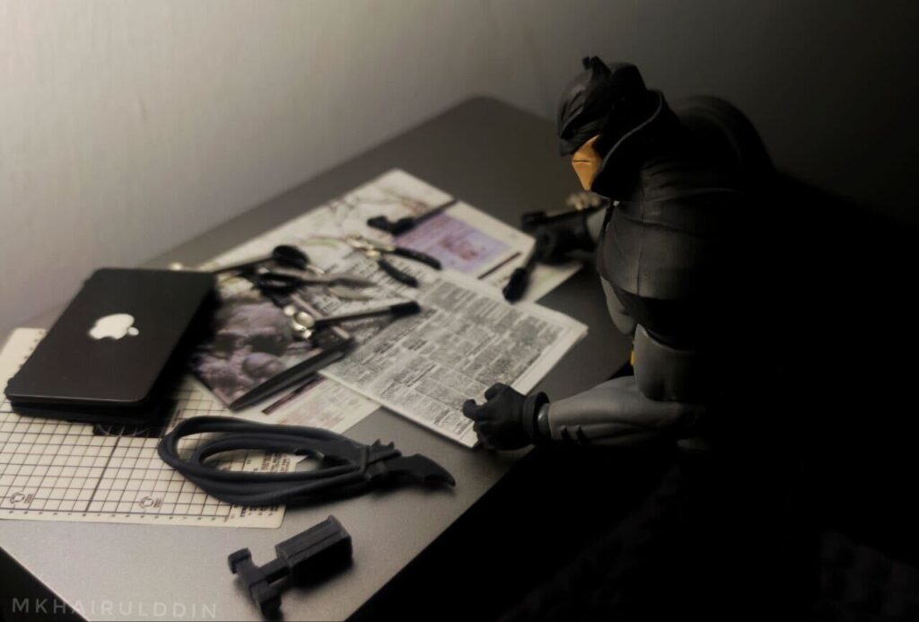 Image: Khairulddin Likes To Stage Photoshoots Using His Action Figures And Various Props. This Image Shows Batman Focusing On His Detective Work, A Popular Scene After The Release Of The Batman (2020).