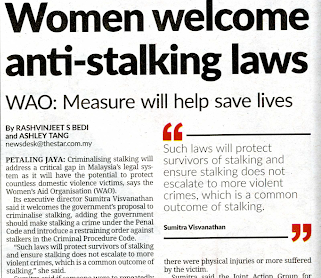 Image: Anti-Stalking Bill is announced in Malaysia (Source: The Star) News article women welcome anti stalking bill