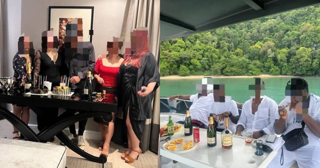 Chris With Women And His Friends Blurred Faces On A Yacht And Celebrating A Birthday