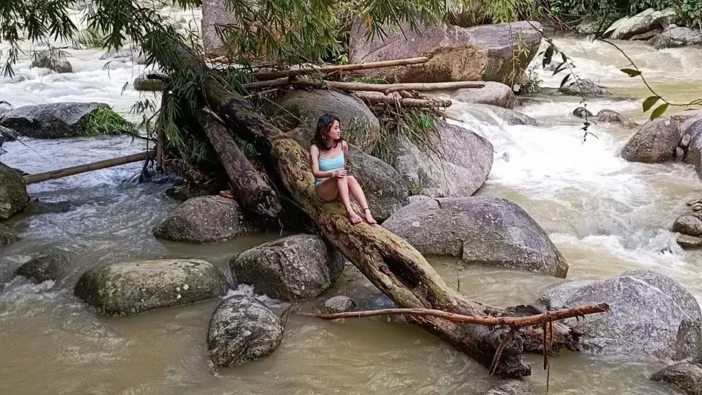 Sitting on a log in the River